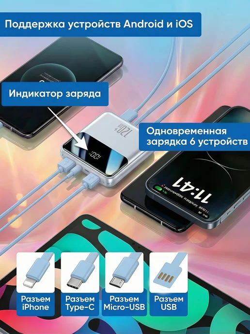 MDSILA Повербанк 10000 мАч, Повербанк для iPhone и Android, 10000 мАч, фото 2