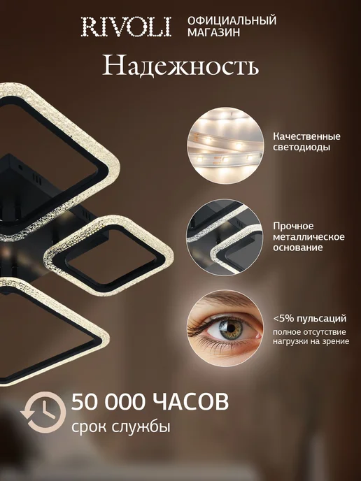 Rivoli Люстра потолочная светодиодная на кухню в спальню с пультом, черный, фото 5