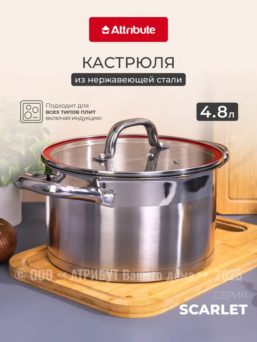 Кастрюля для индукционной плиты SCARLET 4,8 л с крышкой