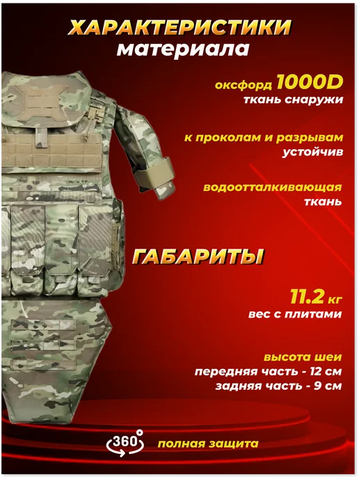 Yakeda Бронежилет тактический с бронеплитами БР2 Разгрузка Плитник, зеленый, фото 4