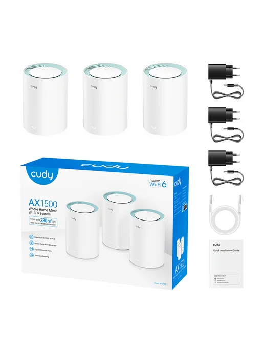 Cudy MESH система M1500(2-Pack) 2-pack AX1500 (M1500(2-Pack)), 3 шт, фото 2