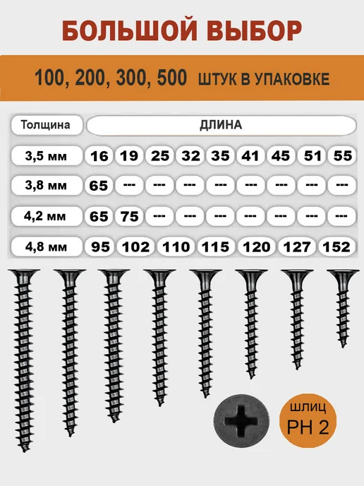 Саморезы по дереву черные 3,5*25 мм 100 штук, 3.5x25 мм, фото 4