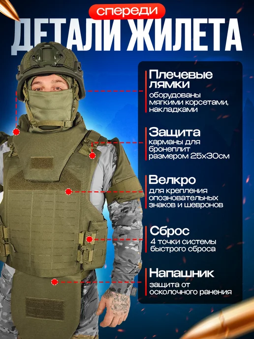 ТАКТИКА24 Бронежилет Full Armor Бр5 с плитами + плечи, шея, напашник, зеленый, фото 3
