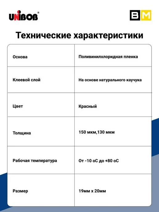 UNIBOB Изолента ПВХ 19 мм х 20 м красная, 20 м, фото 6