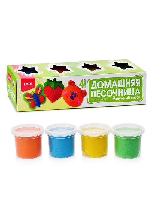 lori Радужный цветной песок для лепки детям, 4 цвета по 80 г, 4 цв., 140 г, фото 2