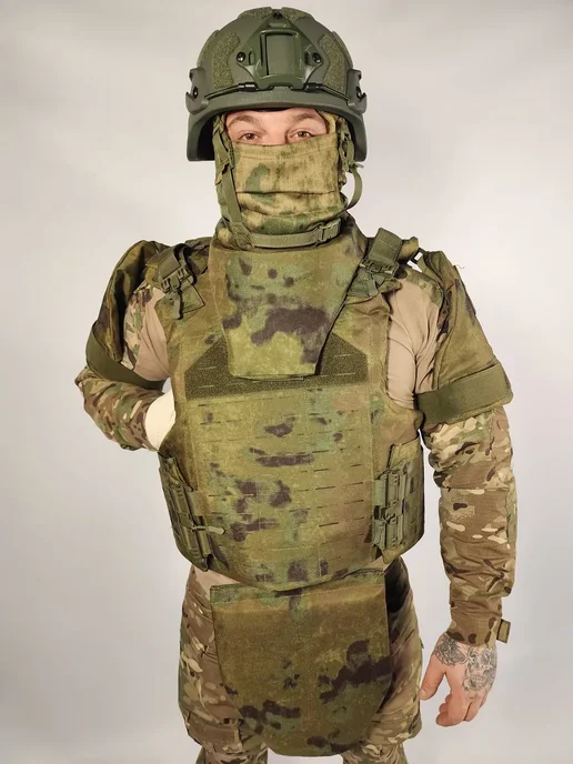 ТАКТИКА24 Бронежилет Full Armor с защитой плеч, шеи и напашником, зеленый, фото 3