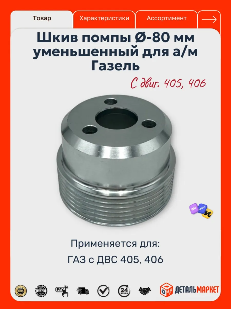 Шкив помпы уменьшенного диаметра -80мм. для Газель 3302