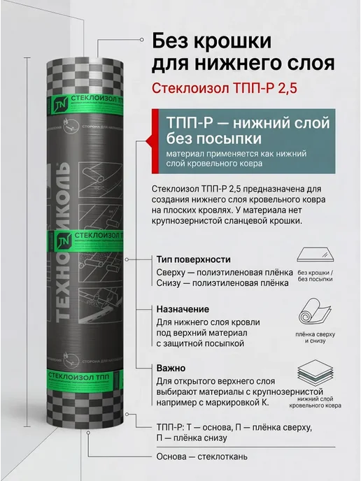 ТехноНИКОЛЬ Наплавляемая кровля Стеклоизол Р ТПП 9м х 1м, 9м2, черный, фото 3