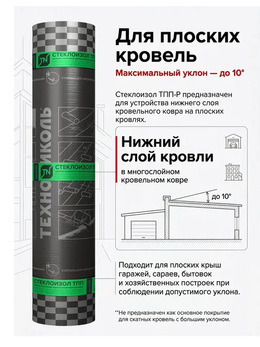 ТехноНИКОЛЬ Наплавляемая кровля Стеклоизол Р ТПП 9м х 1м, 9м2, черный, фото 5