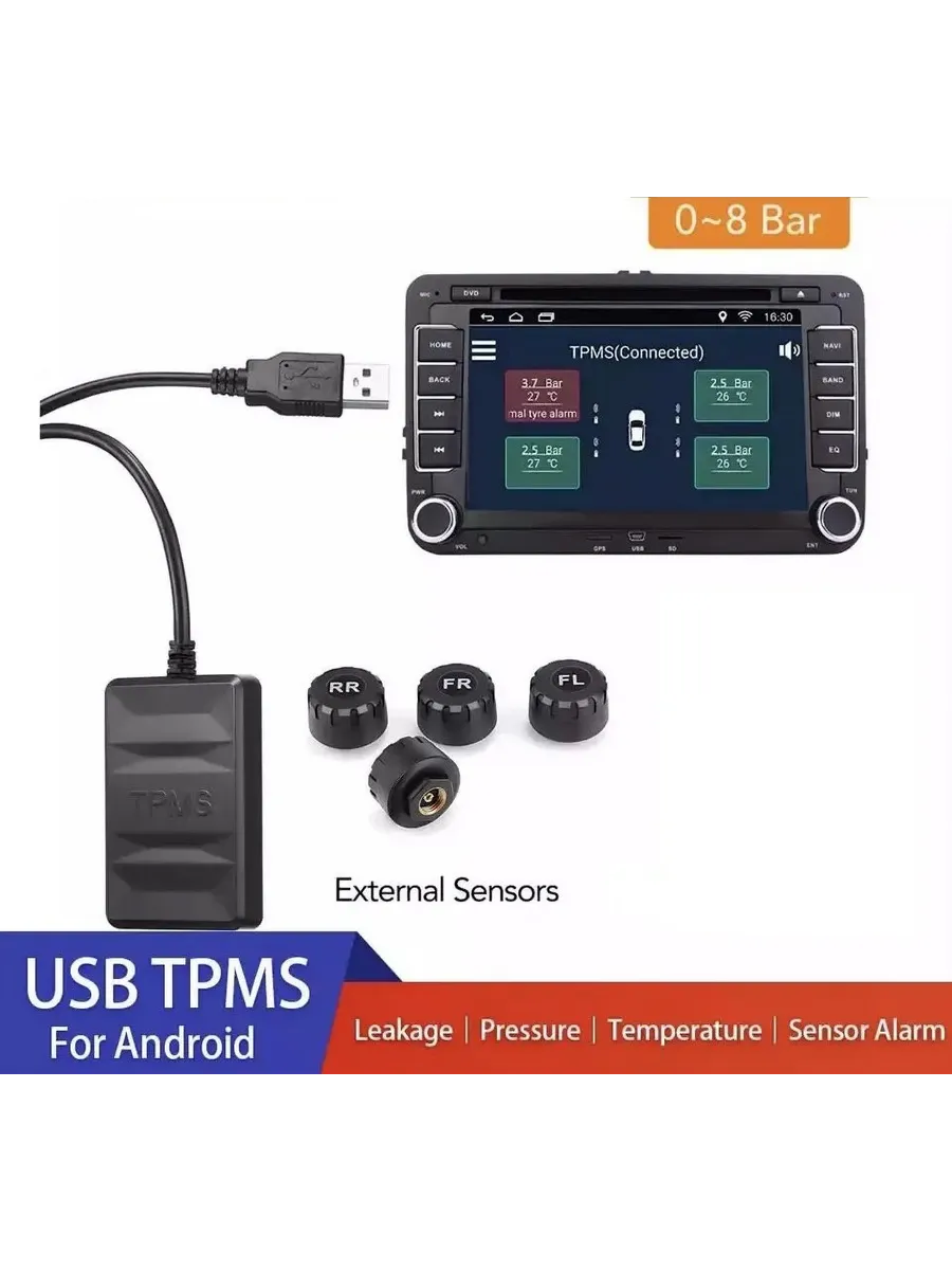 Датчики давления в шинах TPMS USB для Android магнитол