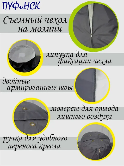 ПУФиНСК Чехол для кресла-мешка 3XL Оксфорд, голубой, фото 4