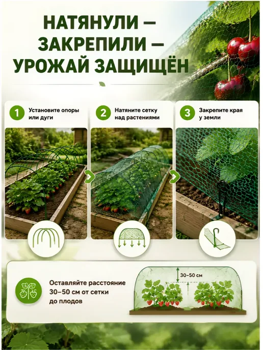 Благодатное земледелие Сетка защитная садовая для ягод и деревьев, 3×5м, зелёная, 3x5 м, фото 5