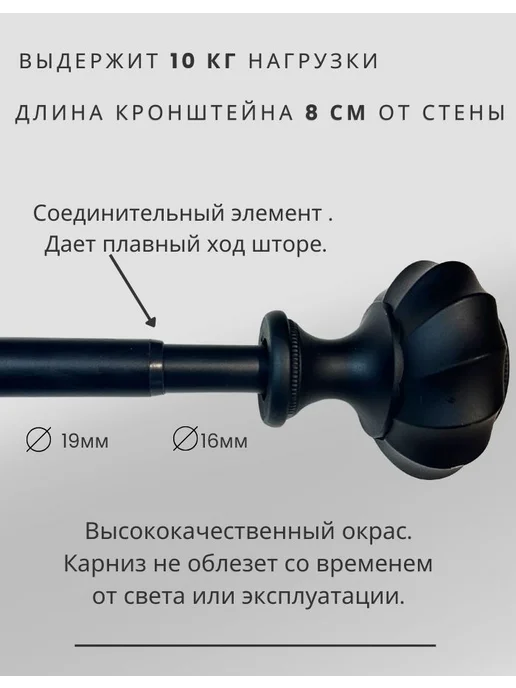 88art Карниз для штор настенный однорядный, черный, фото 2