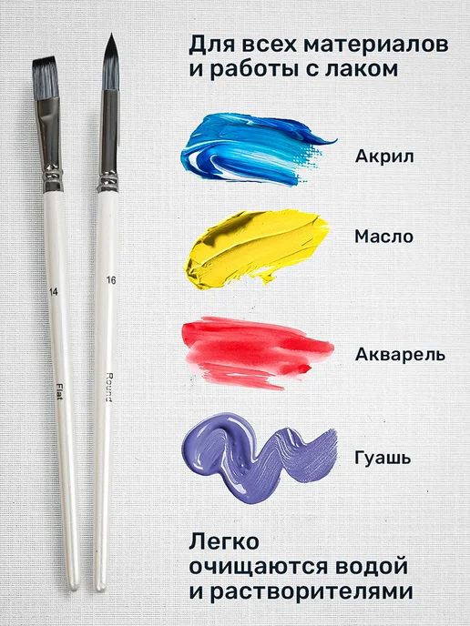 ArtQ Кисти для рисования в школу набор 12 шт, кистей в школу, фото 4