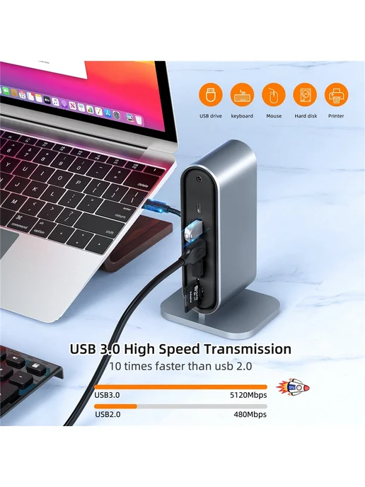 Док-станция 15-в-1 Type-C DP 4K60Hz Quad 10Gbps, серый, фото 2