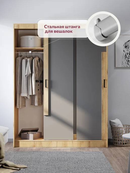 Семья Мебелони Шкаф купе для одежды и вещей в спальню Смарт, серый, фото 7