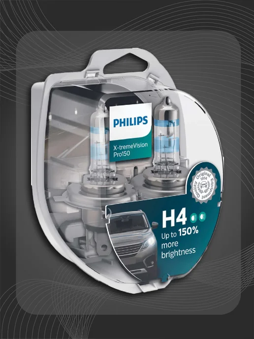 PHILIPS Лампы галогенные H4 X-TREME VISION Pro 150, 2 шт, фото 4