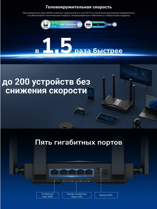 Cudy Роутер Wi-Fi WR3600 3570 Мбит с, 2.4 5 ГГц, Wi-Fi 7 BE3600, черный, фото 3