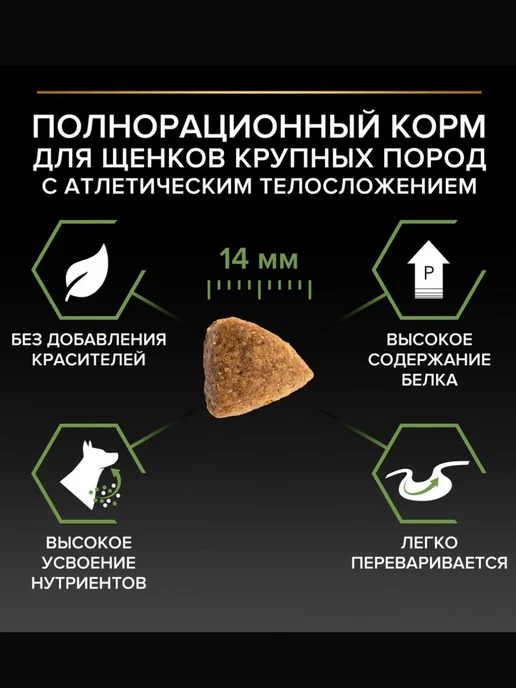Сухой корм PRO PLAN Атлетичных Крyпных для собак, щенки, курица, 12 кг, фото 8