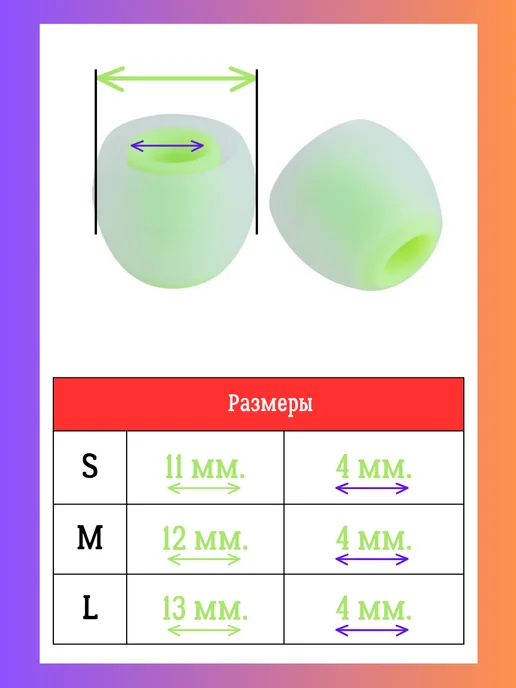 Electronics Accessories Амбушюры универсальные для наушников 3 пары (S, M, L), зеленый, фото 5