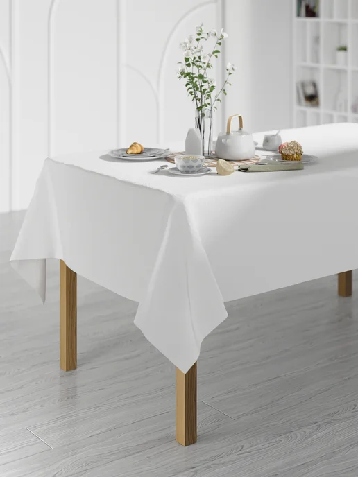 Homepick Скатерть белая на стол тканевая праздничная большая 145х250, 145x250, фото 2