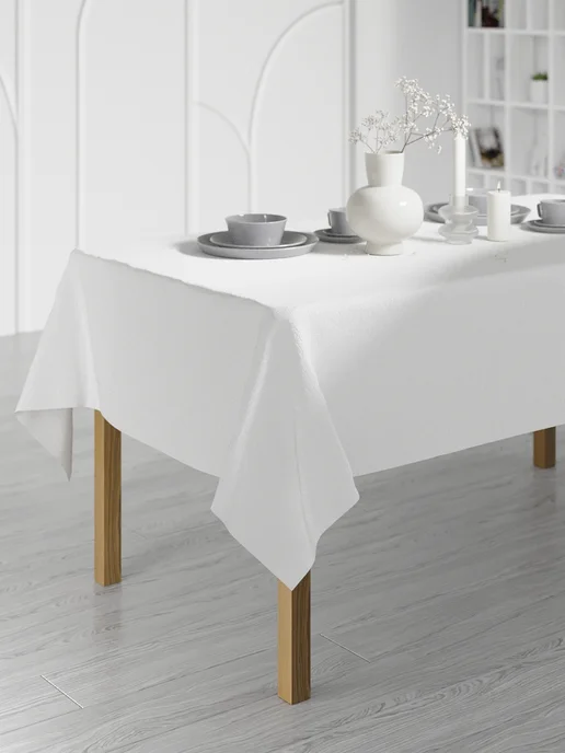 Homepick Скатерть белая на стол тканевая праздничная большая 145х250, 145x250, фото 3