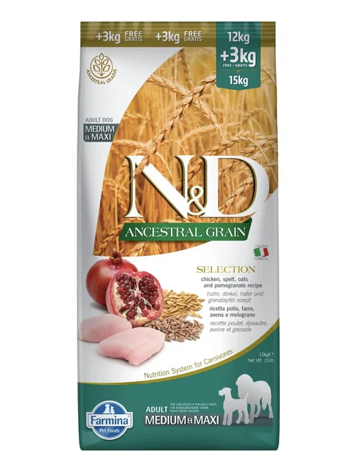 Сухой корм Farmina Ancestral Grain для собак, крупные, средние, 15 кг