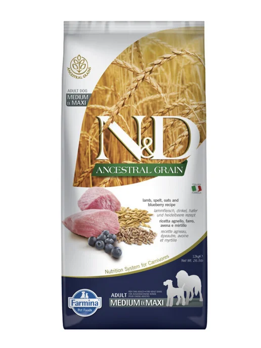 Сухой корм Farmina Ancestral Grain для собак, крупные, средние, ягненок, 12 кг