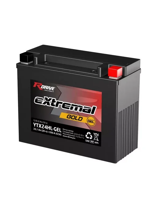 RDrive Мотоциклетный аккумулятор eXtremal Gold YTX24HL-GEL, золотой