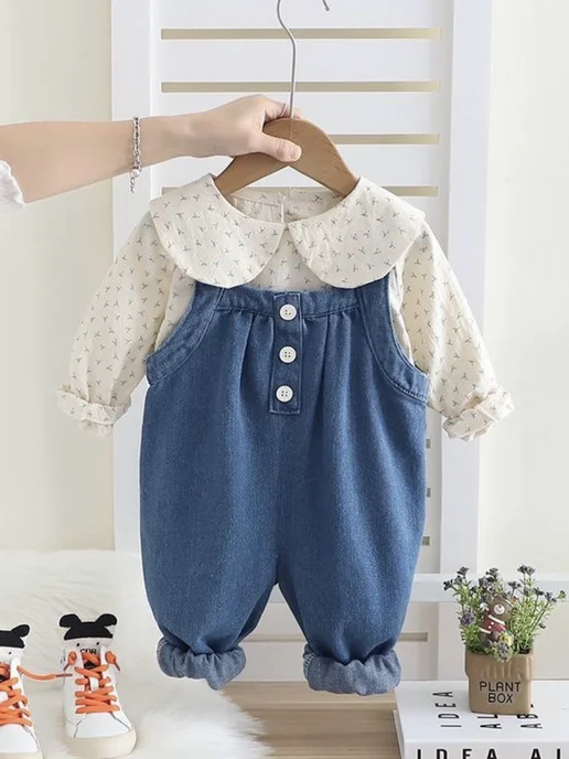 Bébé Chic Костюм блузка и комбинезон для новорожденных, синий, фото 5