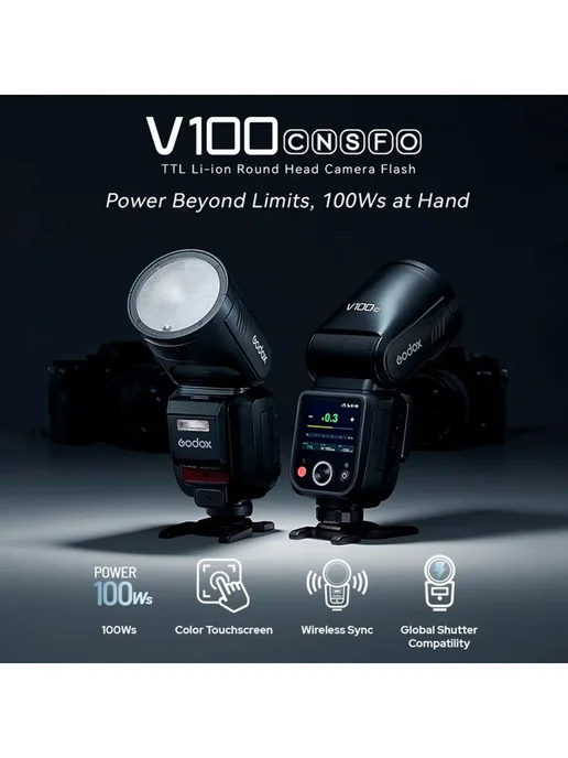 Вспышка накамерная Godox V100C TTL с круглой головкой для Canon, вариант, фото 2