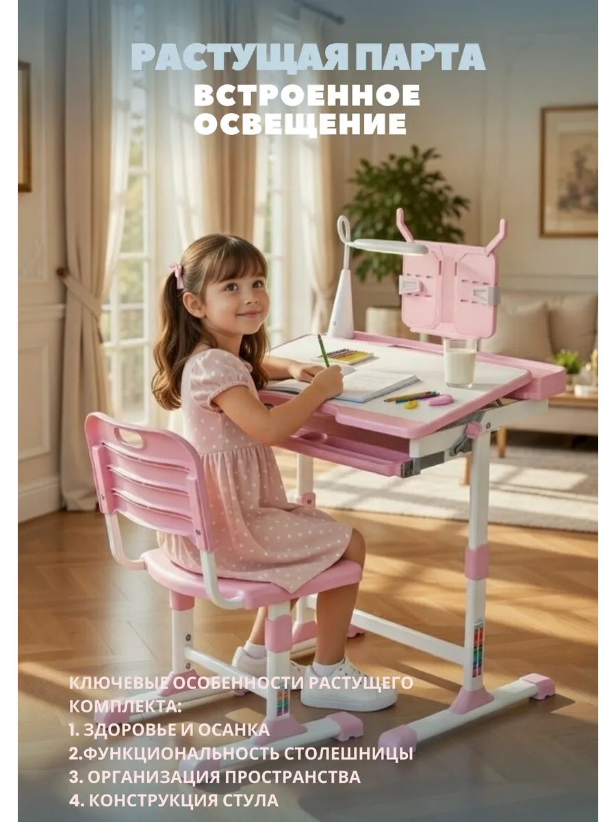 Растущая детская парта со стулом для школьника