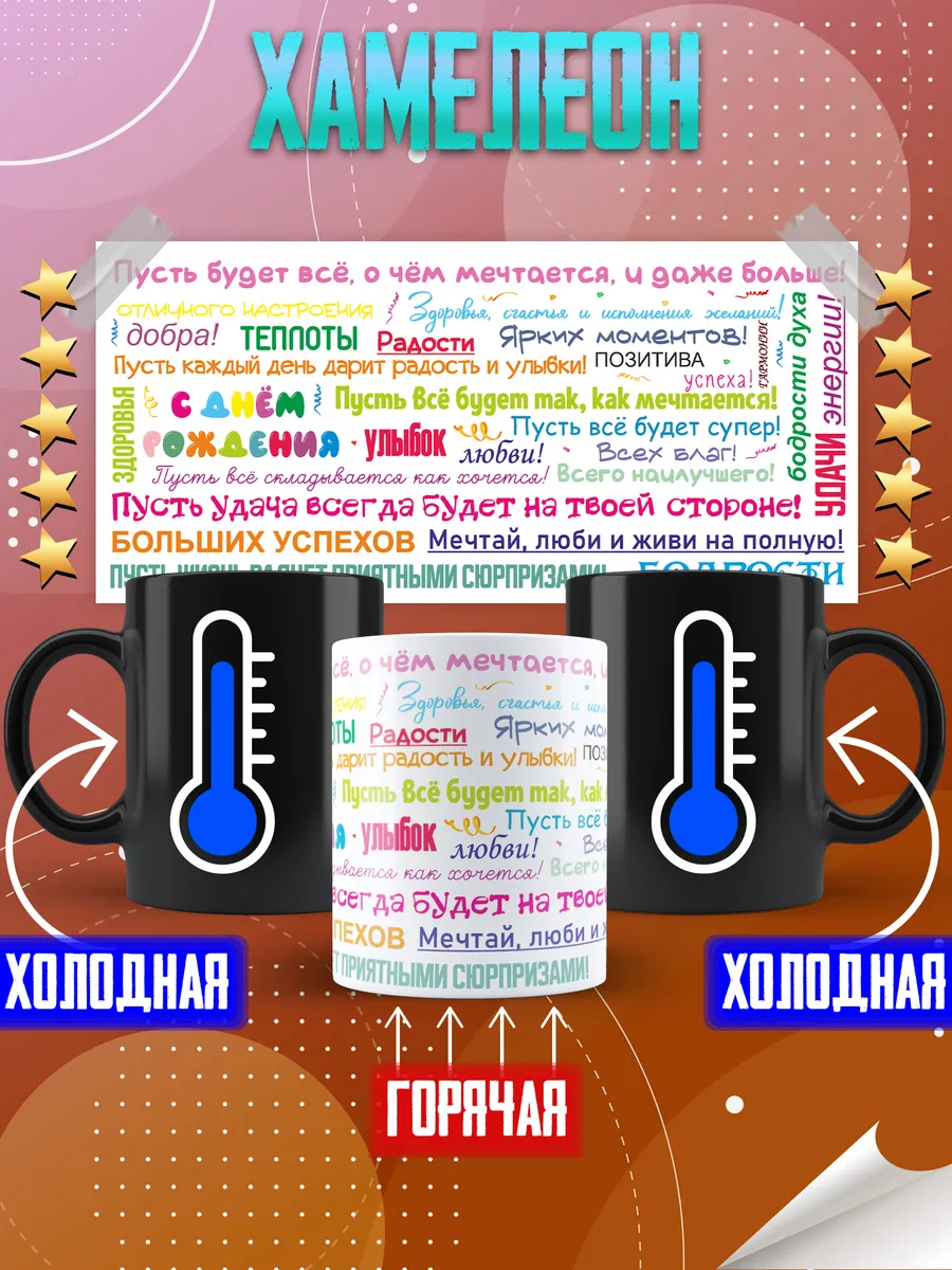 Кружка хамелеон день рождения с пожеланиями