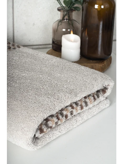 CatrinHome Полотенце банное махровое 70х130 см с клетчатым бордюром, 70x130 см, фото 3