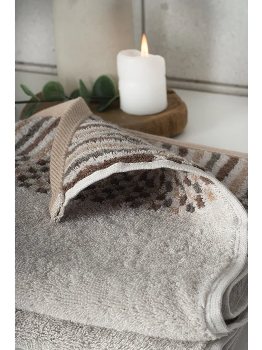 CatrinHome Полотенце банное махровое 70х130 см с клетчатым бордюром, 70x130 см, фото 4