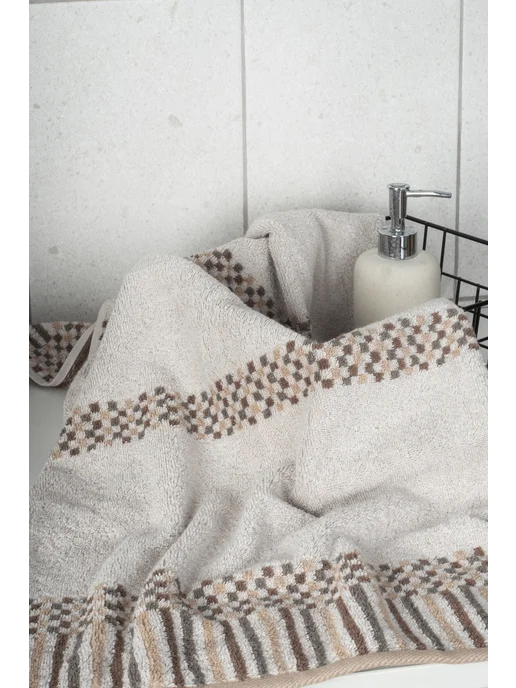 CatrinHome Полотенце банное махровое 70х130 см с клетчатым бордюром, 70x130 см, фото 8