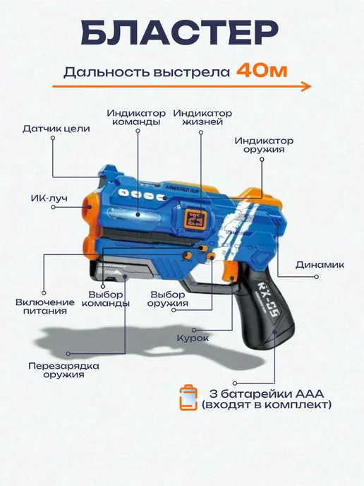 SkillToys Лазертаг с проектором бластер игрушечное оружие, синий, фото 2