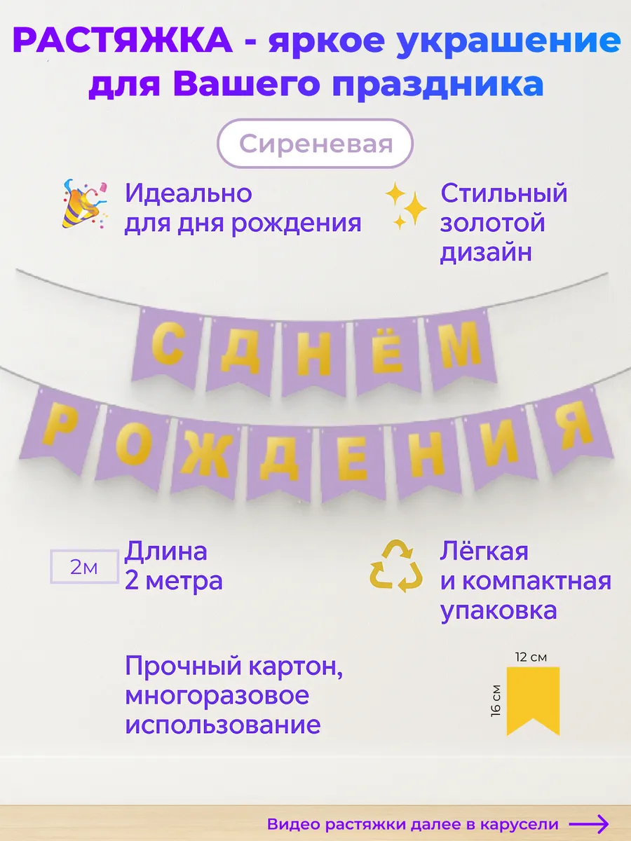 Гирлянда растяжка для праздника с днем рождения
