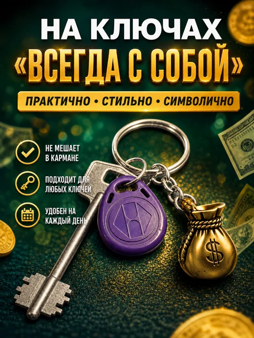 Брелок для ключей мешок денег, денежный талисман, серый, фото 4