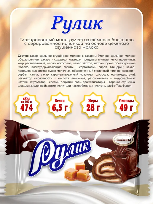 АККОНД Рулет РУЛИК Карамелизированное молоко mini 500гр, 500 г, фото 3