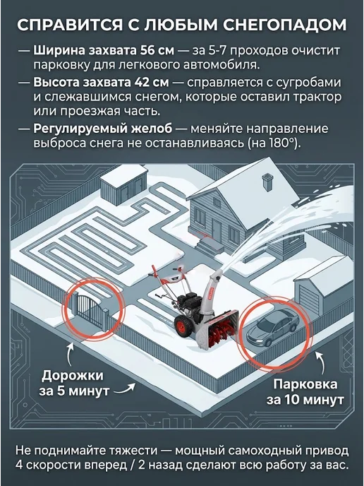 Снегоуборщик бензиновый самоходный на колесах СБ 4000 — фото 3