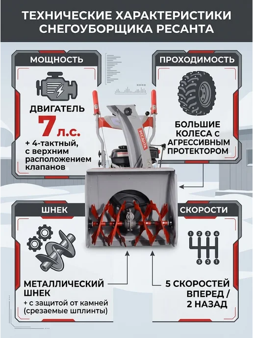 Снегоуборщик бензиновый самоходный на колесах СБ 4100 — фото 2