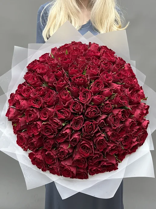 ROZA4U Букет живых цветов из 101 красной розы, красный