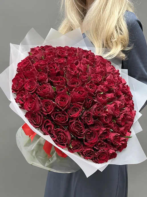 ROZA4U Букет живых цветов из 101 красной розы, красный, фото 2