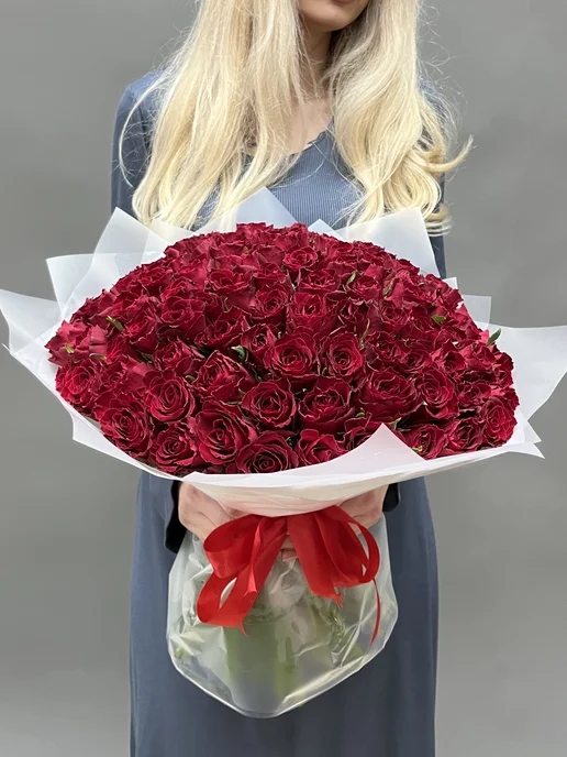 ROZA4U Букет живых цветов из 101 красной розы, красный, фото 3