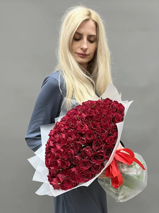 ROZA4U Букет живых цветов из 101 красной розы, красный, фото 5