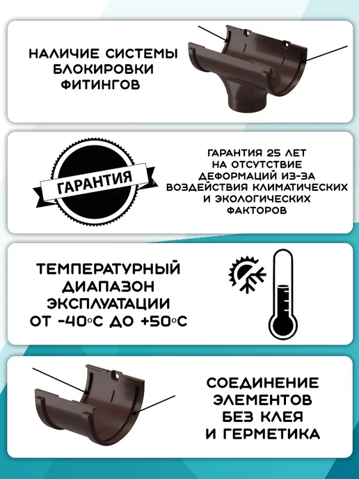 3 штуки муфт трубы ПВХ Дача Тёмно-коричневых RAL 8019, коричневый, фото 3