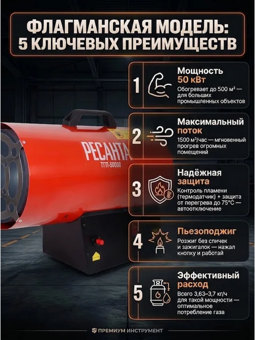 Пушка тепловая газовая для гаража ТГП-50000 — фото 3