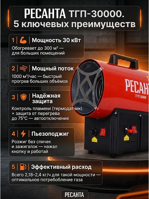Пушка тепловая газовая для гаража ТГП-30000 — фото 3