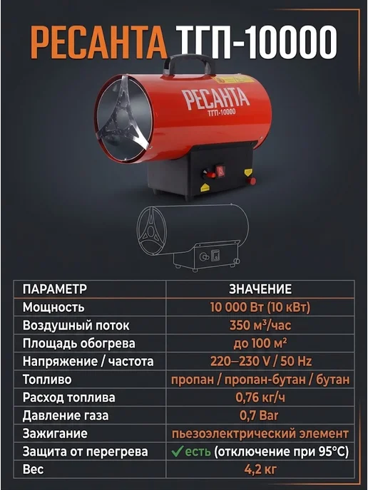 Пушка тепловая газовая для гаража ТГП-10000 — фото 4